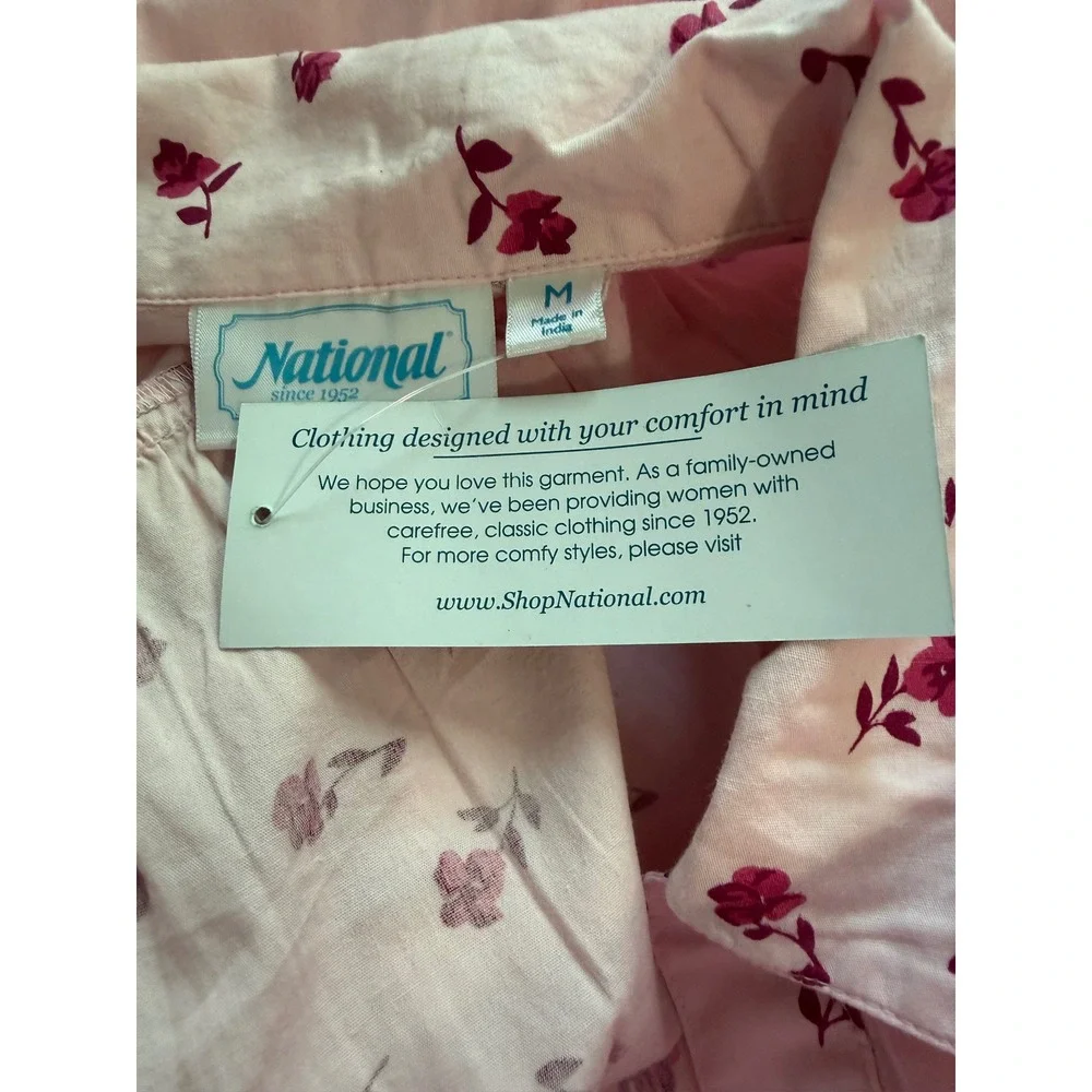 National Pink Floral Cotton House Dress robe  Womens Medium Rose Print 22041 NWT